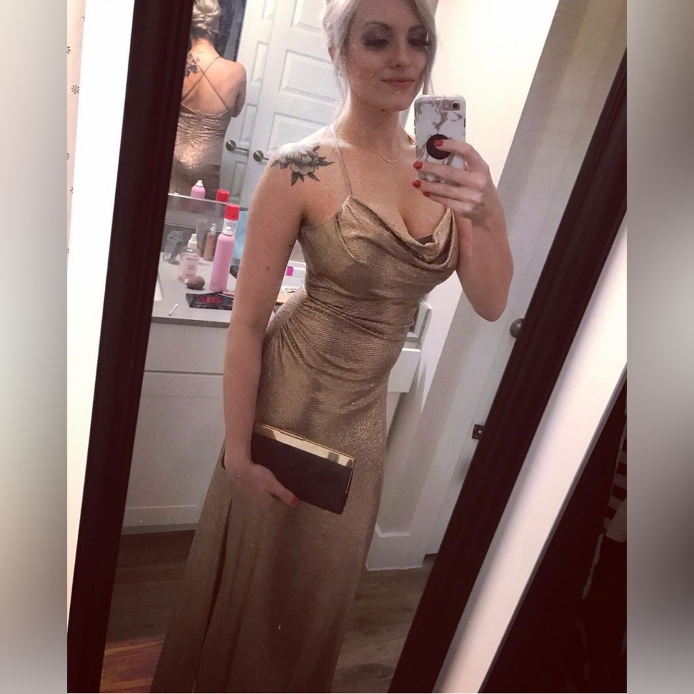 Morgan & Co Metallic Rose Gold Dress